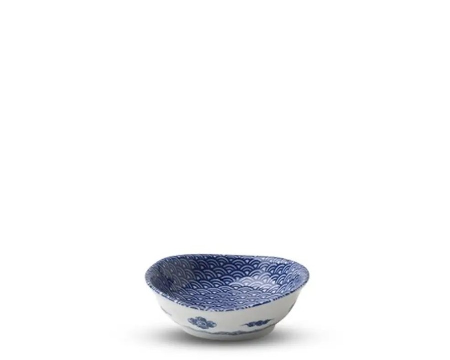 Tabletop Miya Company Sauce Dishes | Blue & White Waves 3.75" Sauce Dish