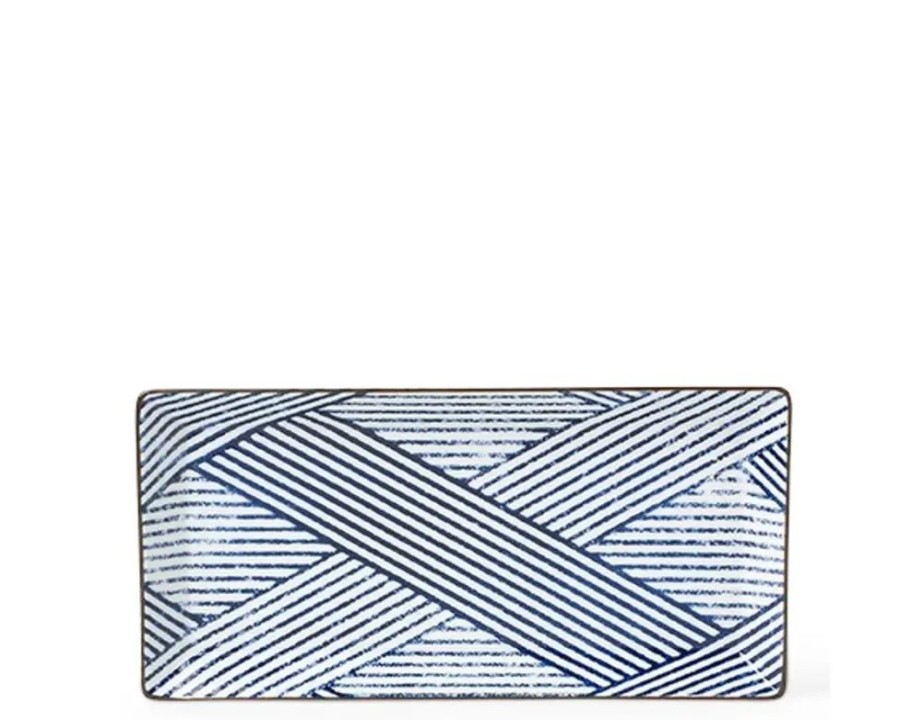 Tabletop Miya Company Medium Plates | Aizome Shima Rectangle Plate