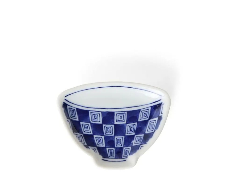 Tabletop Miya Company Sauce Dishes | Mini Plate 3.75" Blue & White Teacup Check