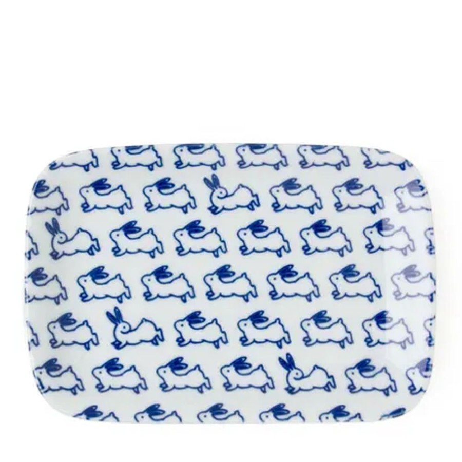 Whimsy Miya Company Rabbits | Blue & White 6.5" X 4.25" Plate - Rabbits