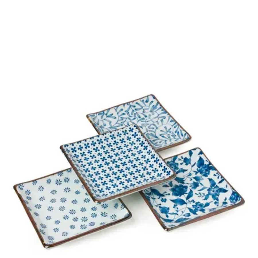 Tabletop Miya Company Plate Sets | Blue & White 5" Sq. Plate Set