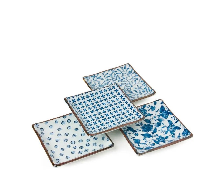 Tabletop Miya Company Plate Sets | Blue & White 5" Sq. Plate Set