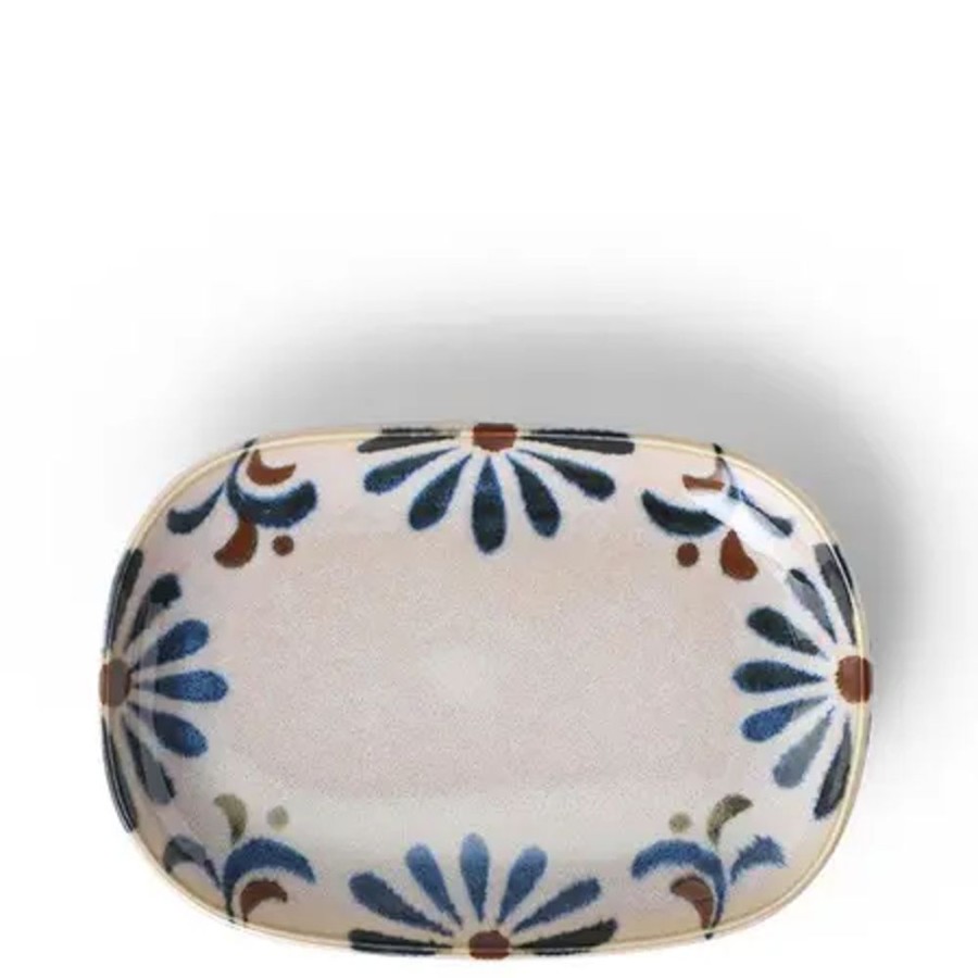 Tabletop Miya Company Medium Plates | Rustic Blue Floral Rectangle Plate