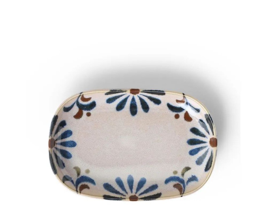 Tabletop Miya Company Medium Plates | Rustic Blue Floral Rectangle Plate