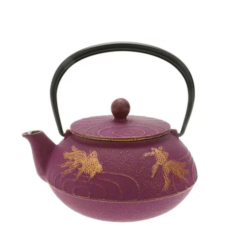 Tabletop Miya Company Teapots - Cast Iron | Teapot Cast Iron Purple Goldfish