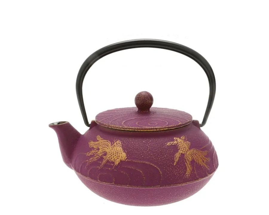 Tabletop Miya Company Teapots - Cast Iron | Teapot Cast Iron Purple Goldfish