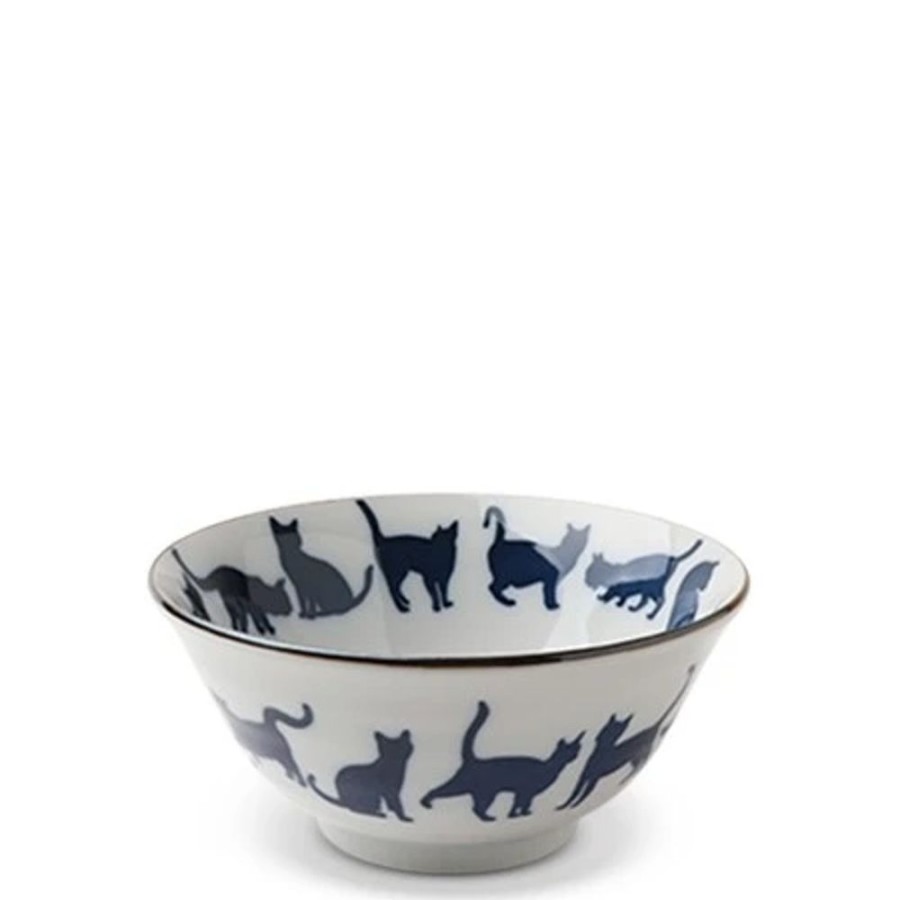 Whimsy Miya Company Bowls | Blue & White Cat Parade 5.75" Bowl