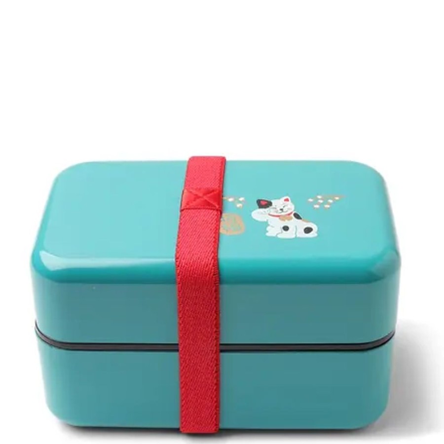 Whimsy Miya Company Bento Sets | Bento Box Fortune Cat Teal Blue
